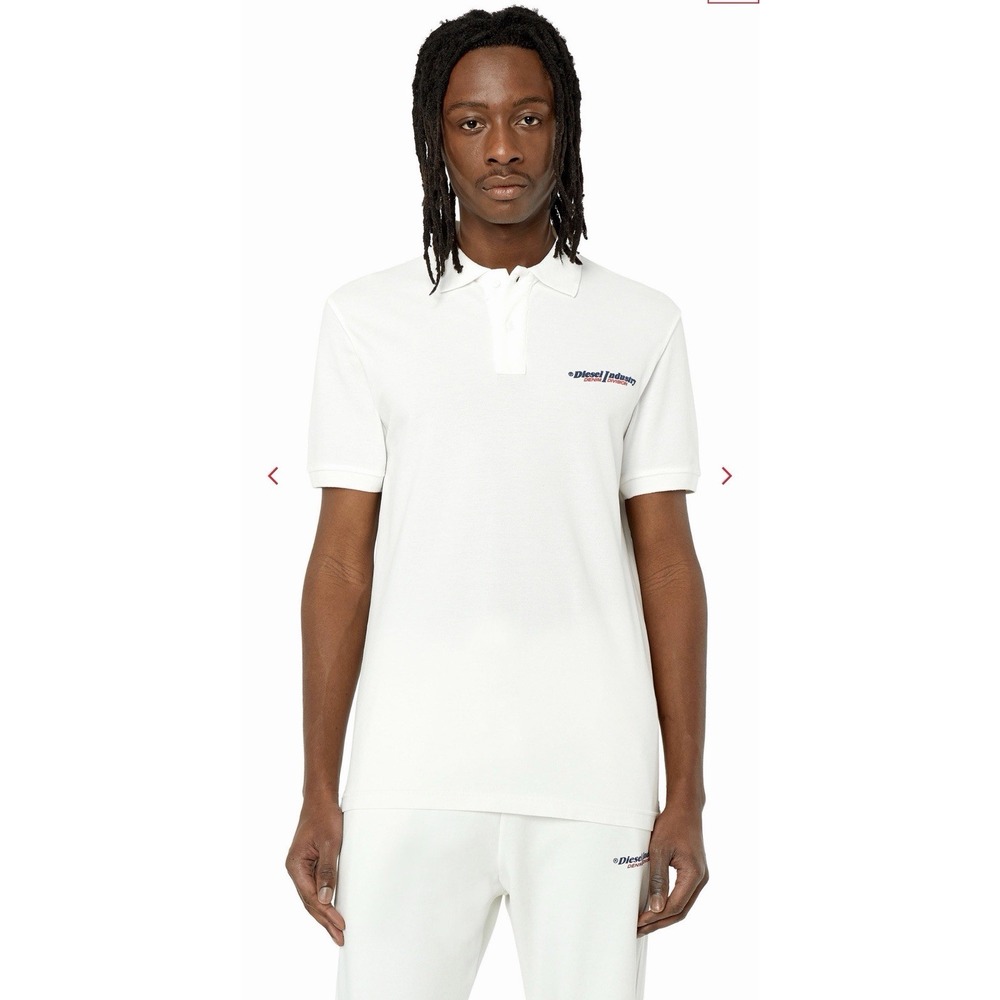 Diesel T-SMITH-IND Slim Fit Cotton Pique Logo Polo Shirt Men XL White‎ NWT $125
